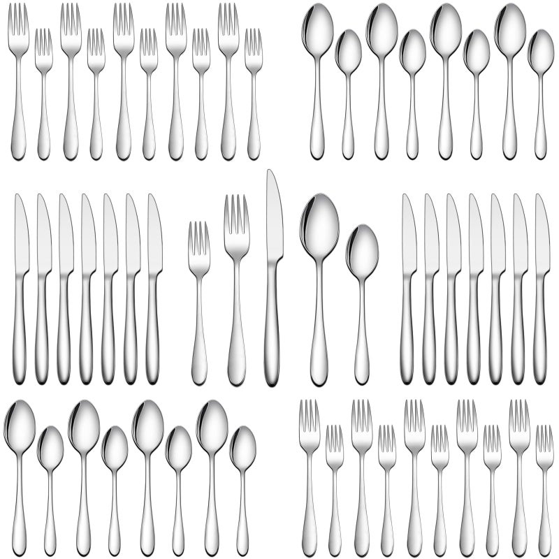 Wildone 60-Piece Silverware Set, Wildone Stainless Steel Flatware Set Service for 12, Tableware Cutlery Set for Home Kitchen Hotel Restaurant, Mirror Polished, Dishwasher Safe - Image 1